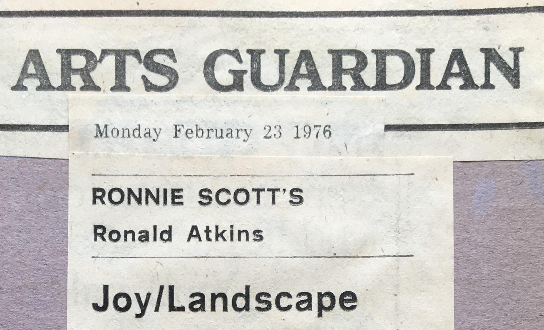 Ron Atkins review in The Guardian 23/02/1976